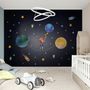 Petit garçon avec des étoiles bleues et jaunes dans l'espace avec des étoiles bleues et jaunes Stickers muraux