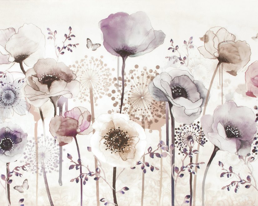 Papier peint panoramique aquarelle fleurs de coquelicot foncées