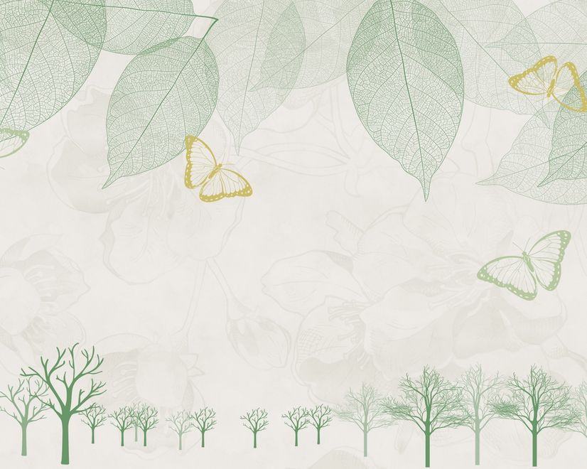 Leaf Veins with Little Forest Pattern Wallpaper Mural