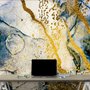 Dunkelblaue Ozean-Pinselstriche mit Goldstil-Wellen Fototapete