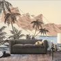 Vintage Charcoal Tropical Palm Tree and Summer Beach Wallpaper Mural