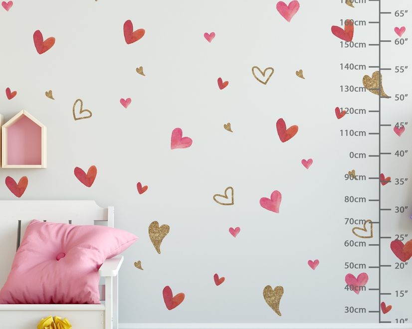 Cute Watercolor Hearts Wall Decal Sticker