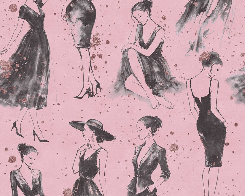 Modern Fashion Women Sketch Wallpaper Mural