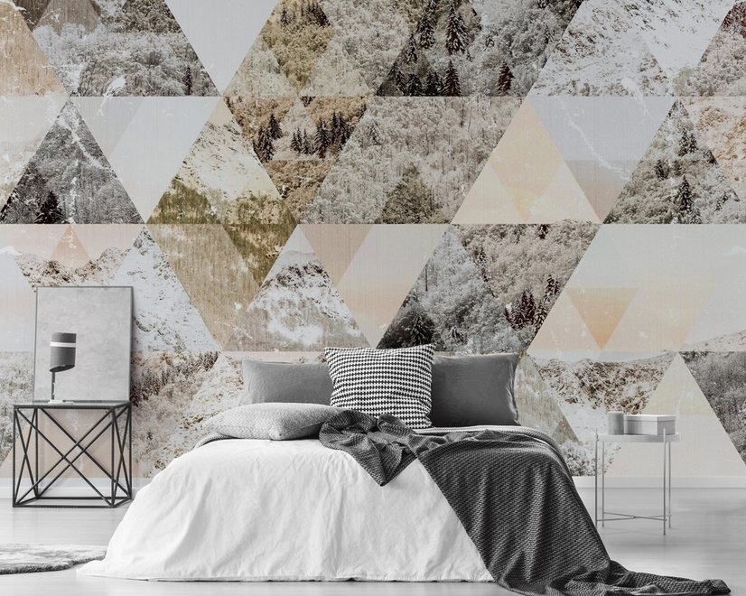 Papier peint panoramique géométrique avec motif de forêt