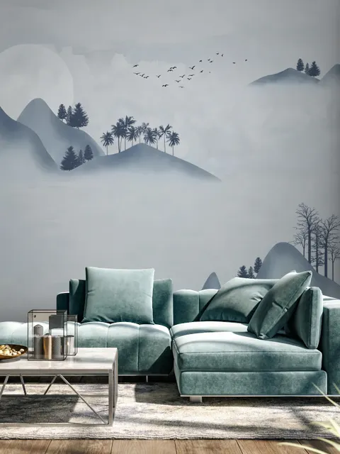 Watercolor Mountain Landscape Wallpaper Mural