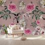 Vintage Pink Floral with Little Birds Wallpaper Mural