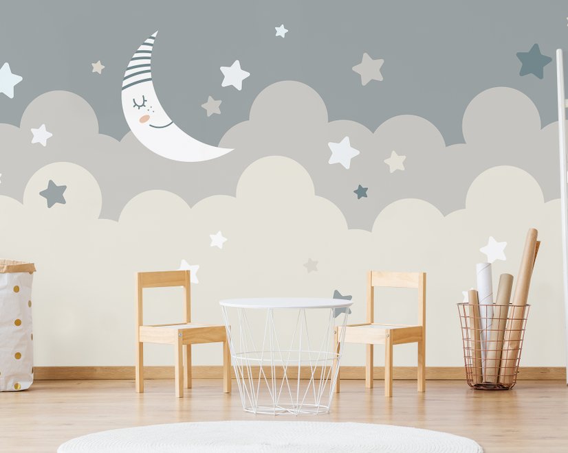 Papier peint panoramique de la lune et du ciel en forme de dessin animé