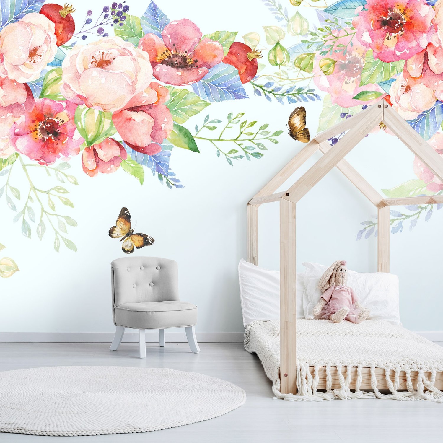 Pink Boho Vine Florals Wallpaper Mural - Peel and Stick