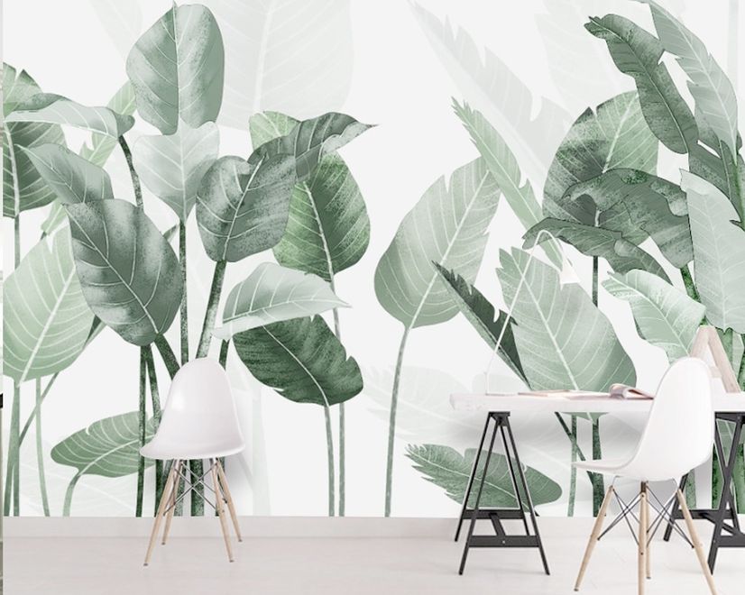 Fresh Green Tropical Leaf Wallpaper Mural