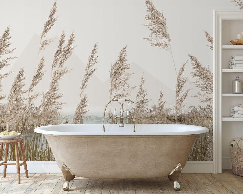 Meadow with Lake Landscape Wallpaper Mural