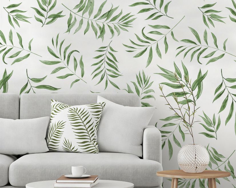 Watercolor Green Palm Leaf Pattern Wallpaper Mural