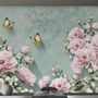 Vintage Pink Floral and Yellow Butterfly Wallpaper Mural