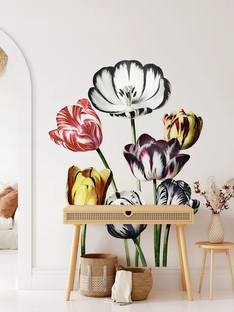 3D Dutch Floral Colorful Tulips Wall Decal Sticker