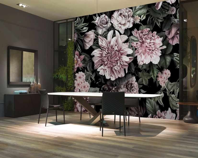 Florals With Green Leafs Wallpaper Mural