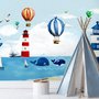 Aquarell-Leuchtturm mit Heißluftballons Fototapete