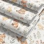 Woodland nursery wallpaper pattern with watercolour fawns, fox cubs, rabbits, teddy bears, birds and ducklings on cream