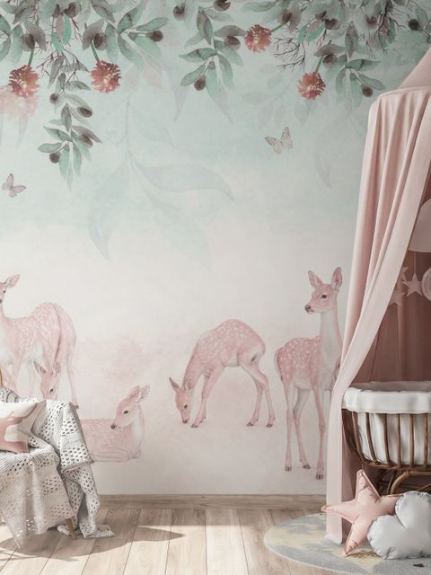 Papier peint cerfs dans le jardin floral