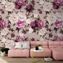 Papier peint panoramique floral crème rose pivoine