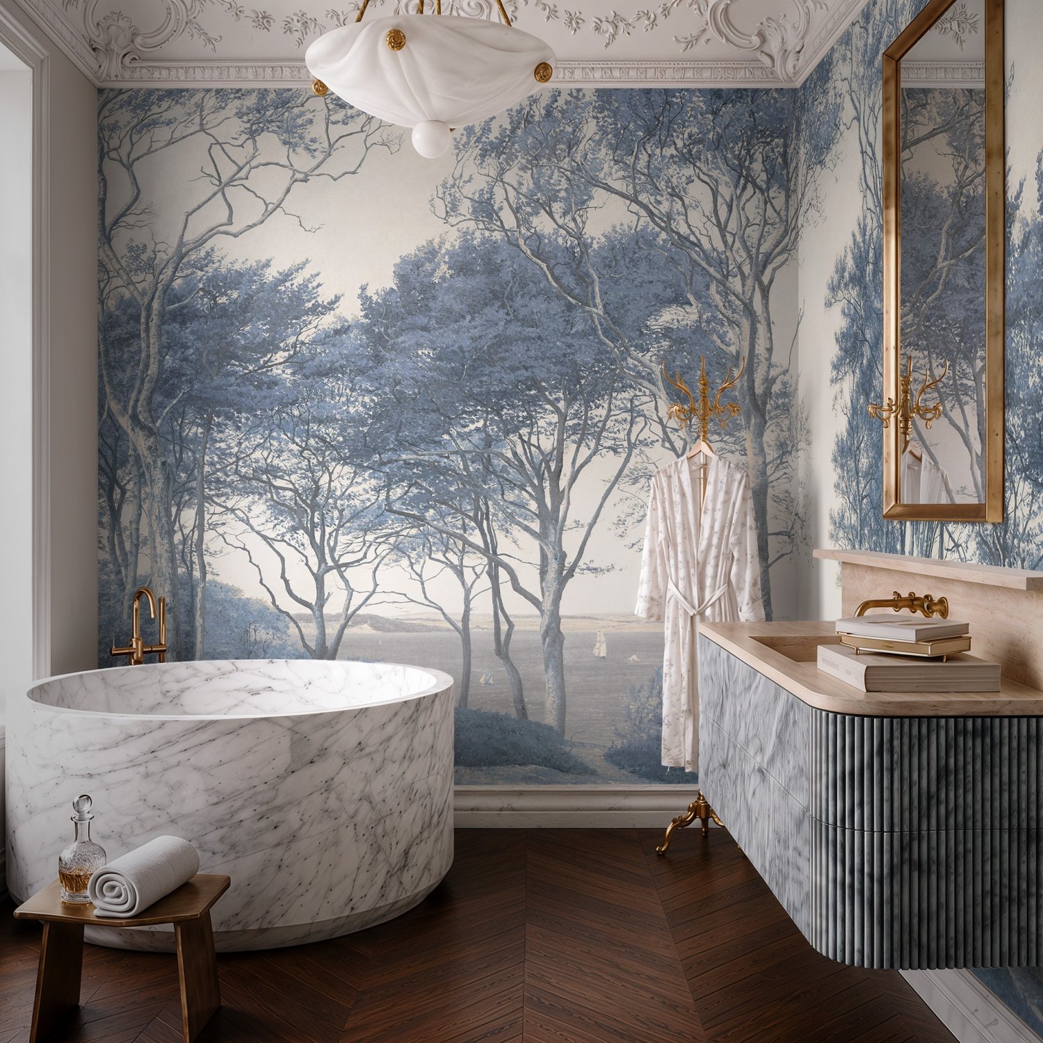 Foggy Forest with Coastal Trees Wall Mural - Peel and Stick