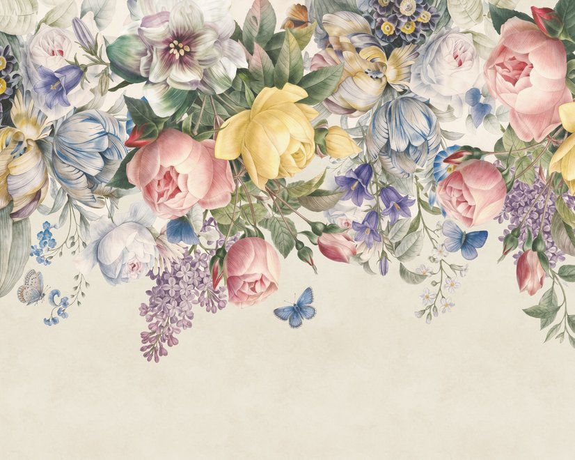 Papier peint panoramique floral vintage et coloré