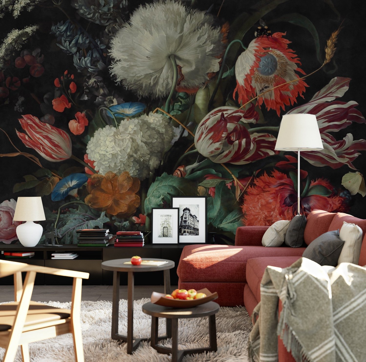Dark Floral Dutch Bouquet with Tulips Wallpaper Mural - Peel and Stick