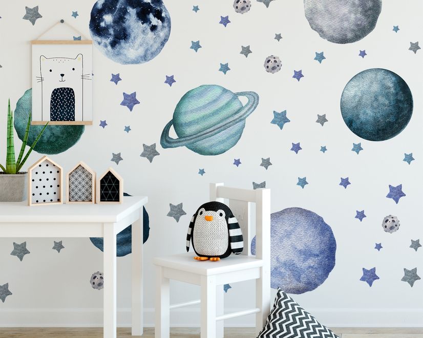 Watercolor Planets and Stars Wall Decal Sticker
