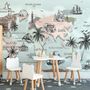 Kids World Map with Charcoal Famous Landmarks Wallpaper Mural