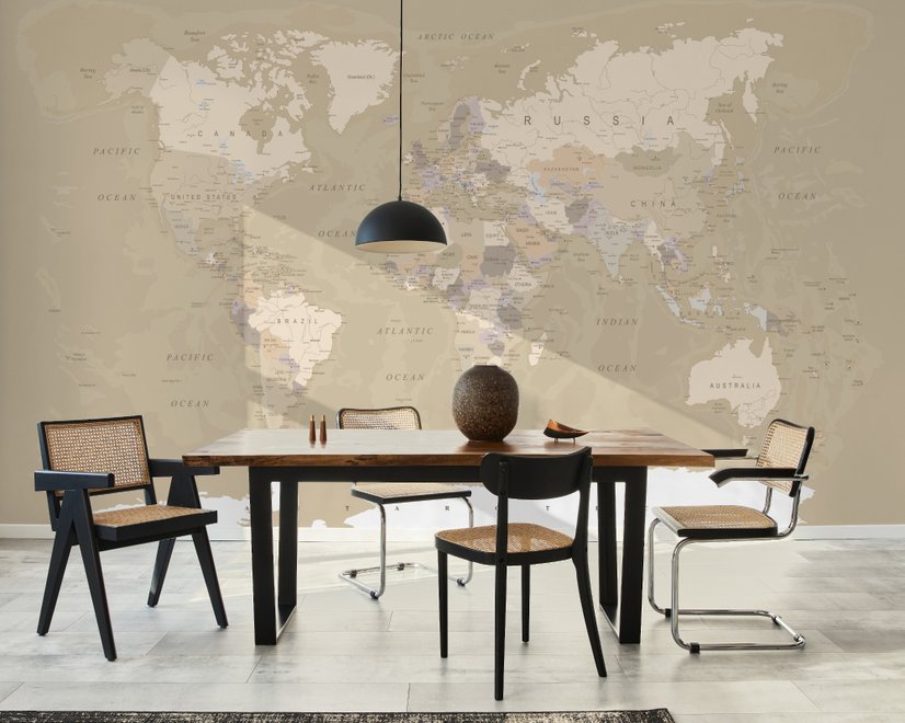 Brown & Brown Political World Map Wallpaper Mural