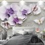 Papier peint panoramique orchidées violettes effet relief 3D