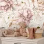 Fototapete Aquarell-Blumenmuster mit Pastell-Pfingstrosen für Mädchen