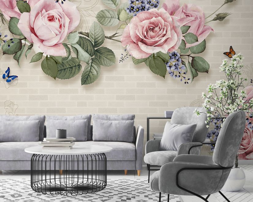 Vintage Pastel Pink Floral Wallpaper Mural