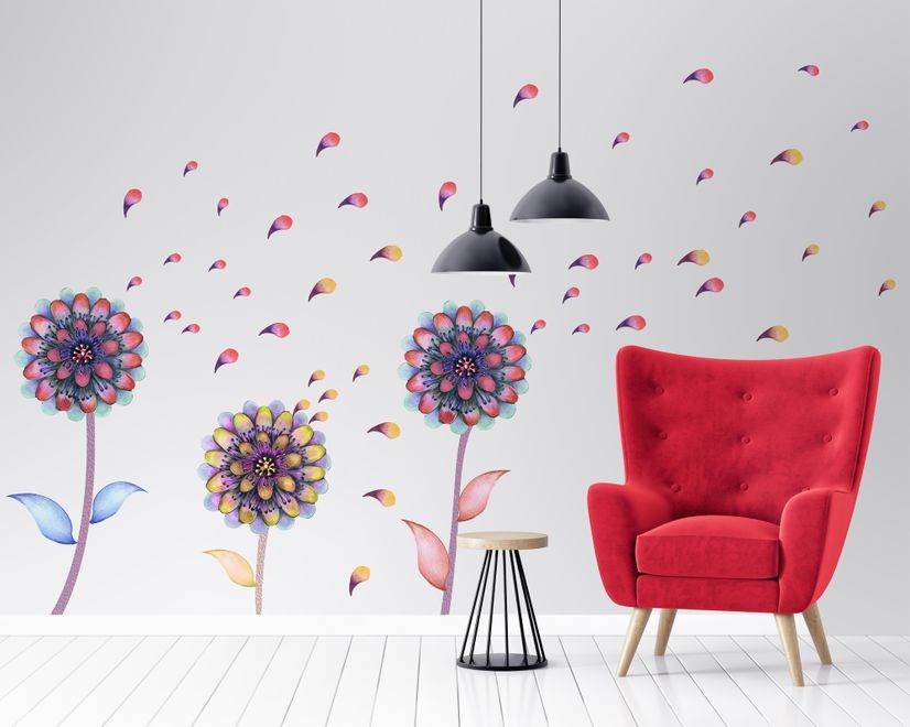 Watercolor Colorful Dahlia Florals Wall Decal Sticker