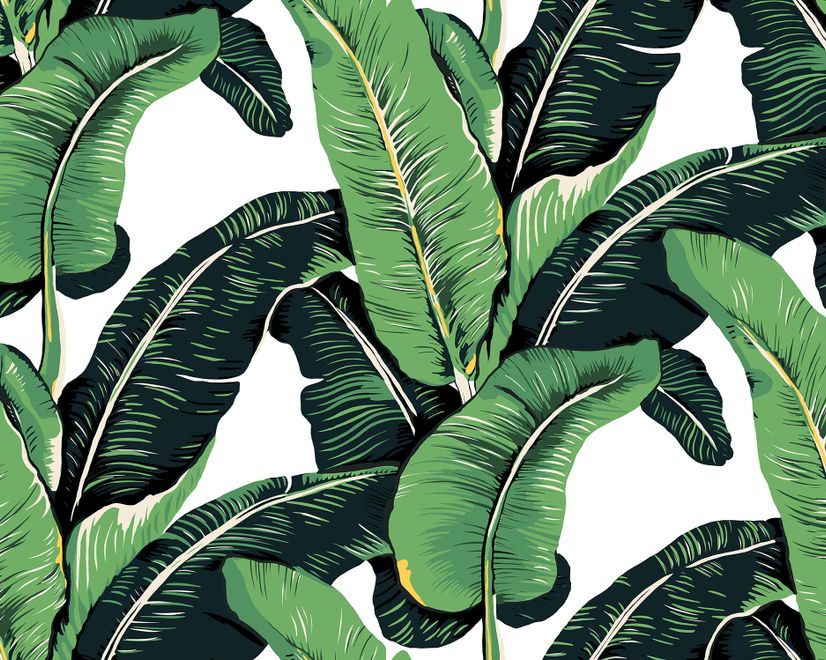 Green Banana Leaf Pattern Wallpaper Mural