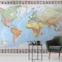 Papier peint panoramique de la carte du monde politique et des drapeaux de pays