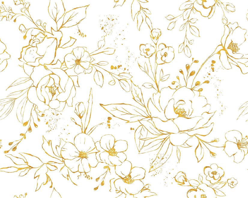Papier peint panoramique fleuri doré Pivoine Dessin floral Fleur brillante Papier peint panoramique