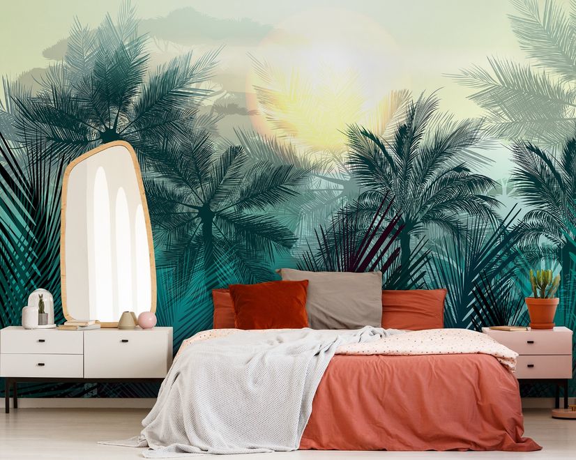 Papier peint palmiers tropicaux lumière soleil