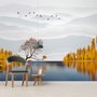 Fototapete Flusslandschaft und Gelbe Herbstbäume