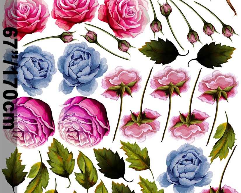 3D Floral Pink Orange Blue Rose Floral Bouqets Wall Decal Sticker