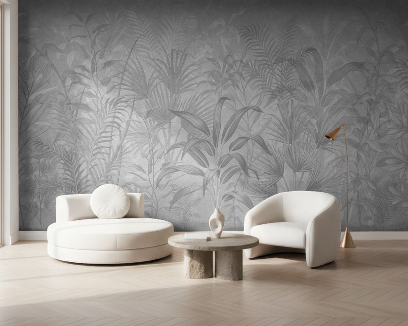 Monochrome Tropical Botanical Wallpaper Mural