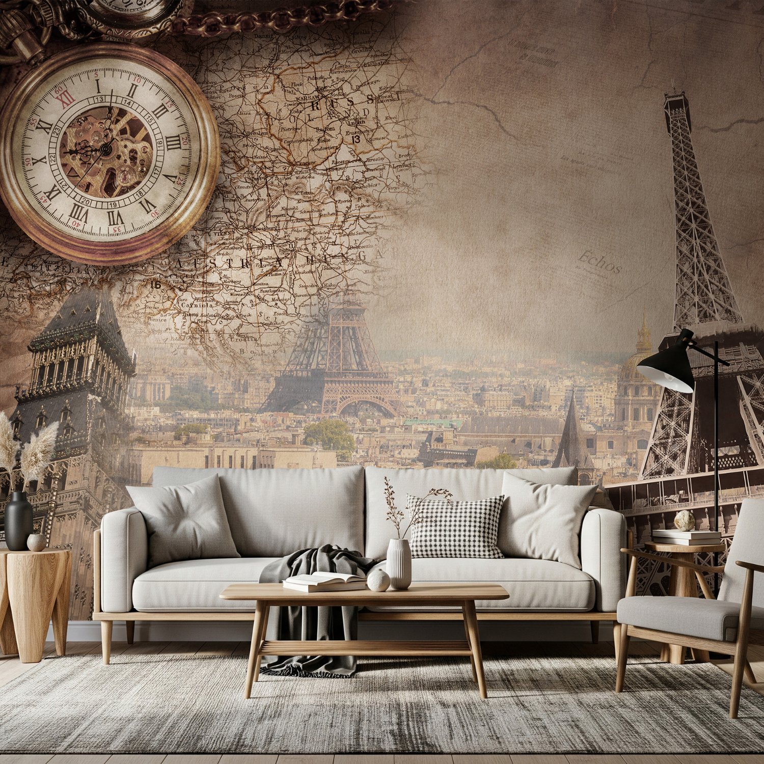 Vintage Eiffel Tower City Landscape Wallpaper Mural - Peel and Stick