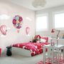 Colorful Floral Bouqet Hot Air Balloon and Pink Clouds Wall Decal Sticker
