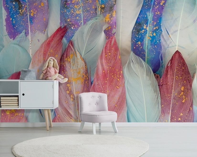 Watercolor Colorful Feather Pattern Wallpaper Mural