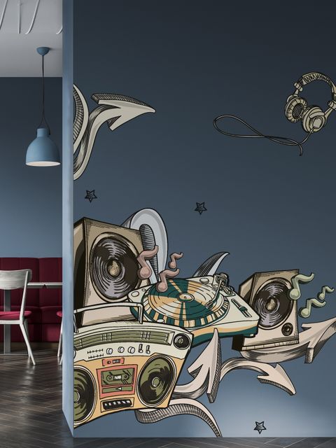 Vintage Musik Altes Radio und Kopfhörer Wandtattoo