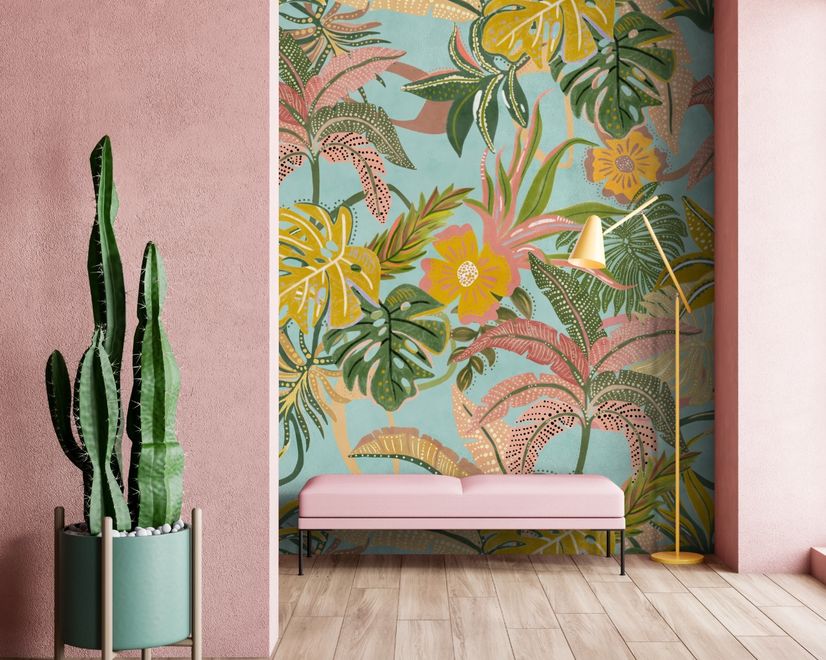 Watercolor Colorful Summer Tropical Leaf Wallpaper Mural