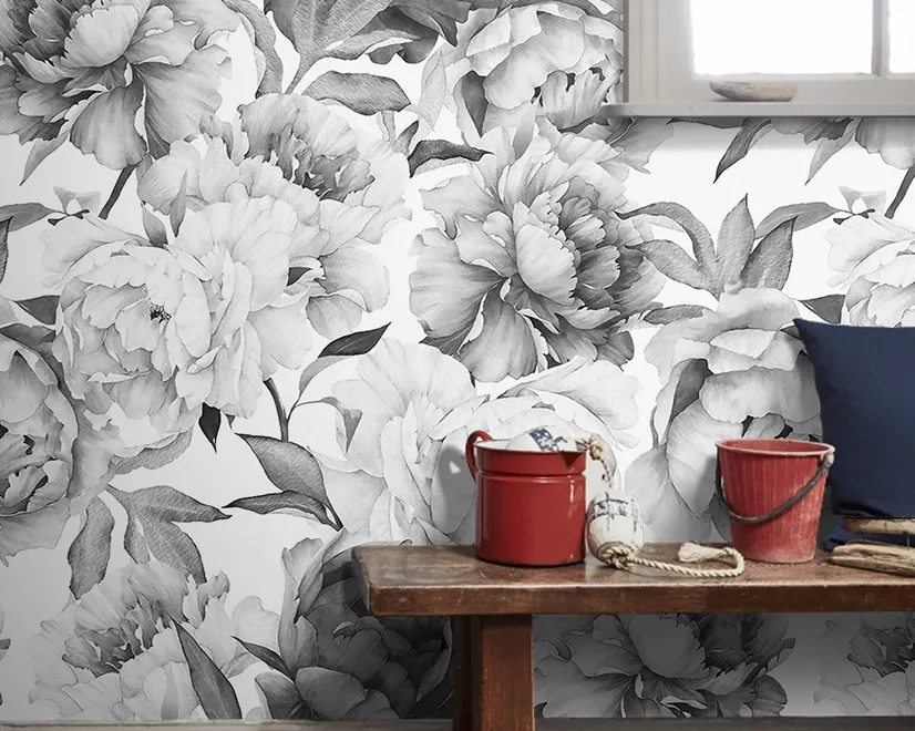 Dunkle Blumen Charcoal Rosen Fototapete