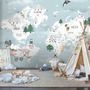 Papier peint panoramique carte monde bleue animaux éléphant volant enfants
