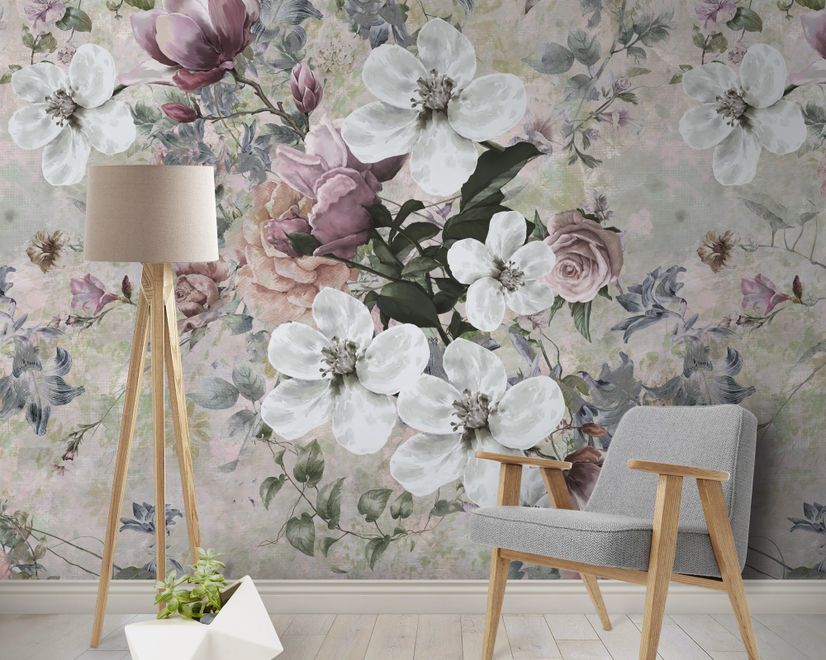 Watercolor Vintage Flower Wallpaper Mural