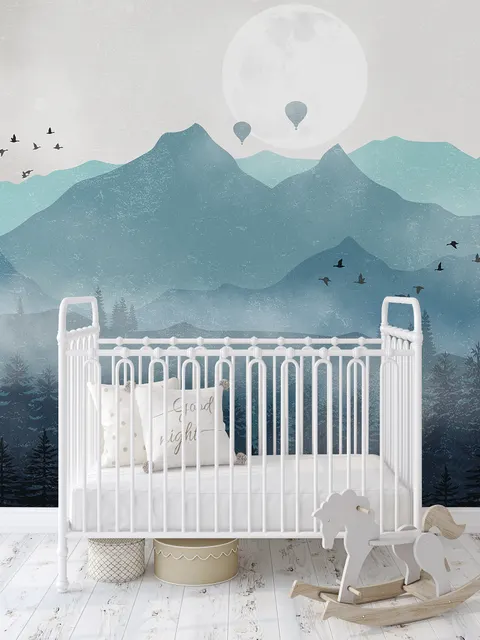 Misty Mountain Landscape with Moon Wallpaper Mural