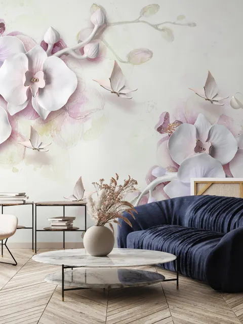 Papier peint panoramique floral d'orchidées violettes