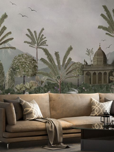 Vintage River Landscape with Mosque Historical Art Wallpaper Mural